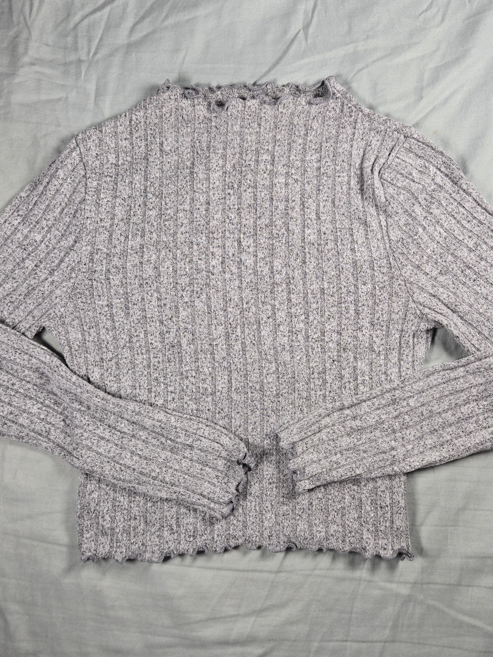 Heart & Hips Women's M Gray Ribbed Knit Mock Neck Ruffle Pullover Sweater Shirt